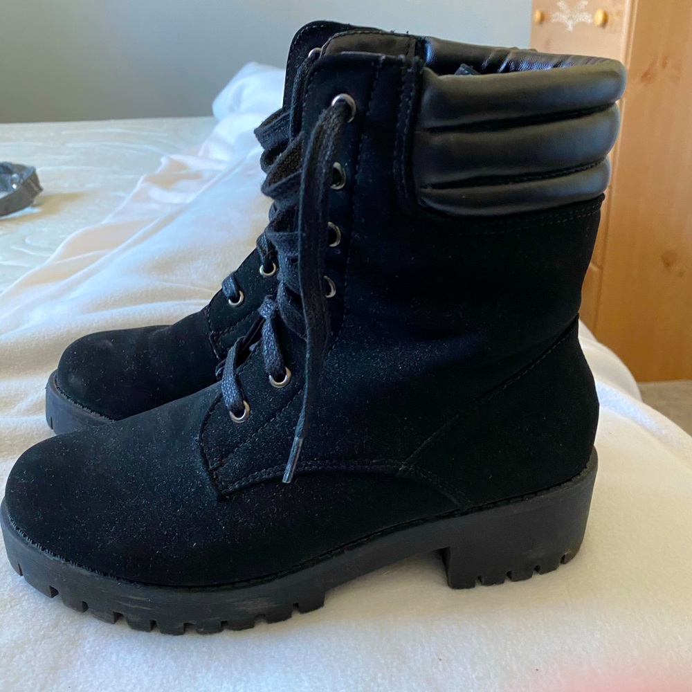 Charlotte Russe black suede high top boots.